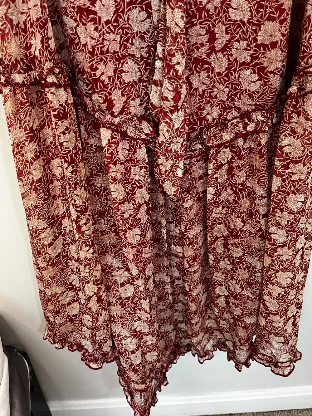 NWT Saints and Secrets Floral Boho Prairie Long Sleeve Midi Dress in Wine XS